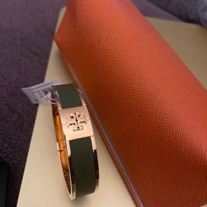 New Tory Burch Bangle Bracelet . Military Green and gold on the inside